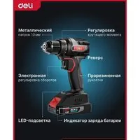 Дрель-шуруповерт Deli DE-DZ20-1D2 (с 2-мя АКБ, сумка)