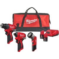 Наборы электроинструментов Milwaukee M12 BLPP3A-202B 4933499694 (шуруповерт, винтоверт, фонарь, 2 АКБ, сумка)