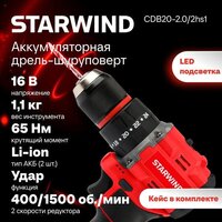 Ударная дрель-шуруповерт StarWind CDB20-2.0/2HS1 (с 2-мя АКБ, кейс)