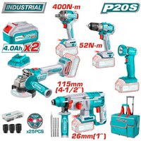 Наборы электроинструментов Total TCKLI2058 (шуруповерт, гайковерт, перформатор, болгарка, фонарь, 2 АКБ, сумка)