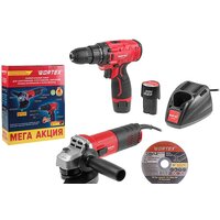Наборы электроинструментов Wortex 1329386 (болгарка, шуруповерт, 2 АКБ)