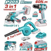 Наборы электроинструментов Total TOSLI241192 (шуруповерт, болгарка, воздуходувка, 2 АКБ)