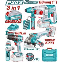 Наборы электроинструментов Total TOSLI241198 (шуруповерт, болгарка, перфоратор, 1 АКБ)
