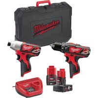 Наборы электроинструментов Milwaukee M12 M12BPP2B-421C 4933443497 (шуруповерт, винтоверт, 2 АКБ, кейс)