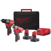 Наборы электроинструментов Milwaukee M12 FPP2E2-402X 4933480594 (шуруповерт, винтоверт, 2 АКБ, кейс)