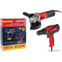 Наборы электроинструментов Wortex 1329385 (болгарка, шуруповерт, 5 дисков)