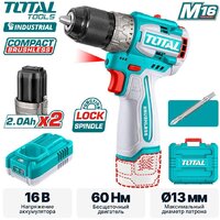 Дрель-шуруповерт Total TDLI16682 (с 2-мя АКБ, кейс)